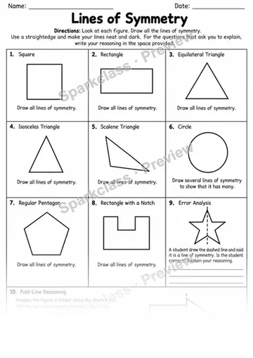 Lines of Symmetry — Grade 4 worksheet preview