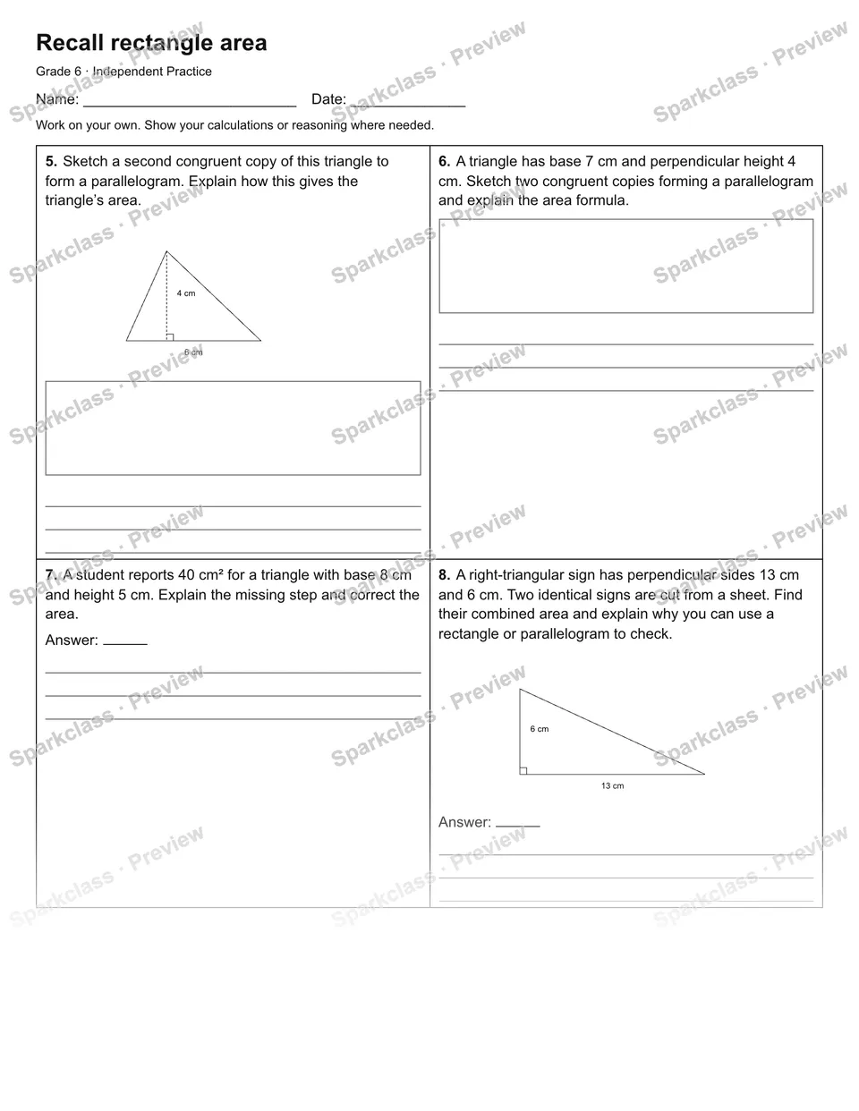 Recall rectangle area — Independent Practice — page 2
