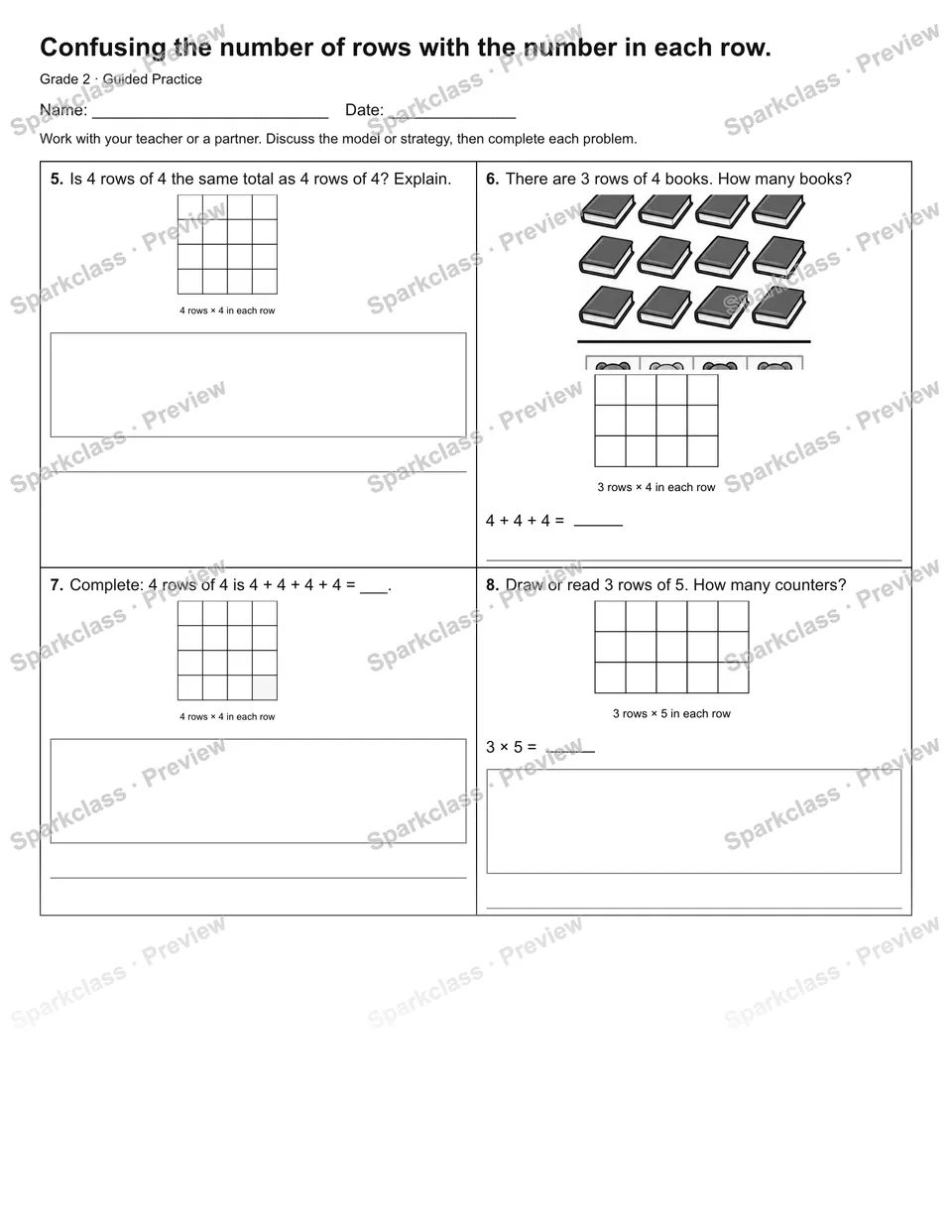 Confusing the number of rows with the number in each row. — Guided Practice — page 2