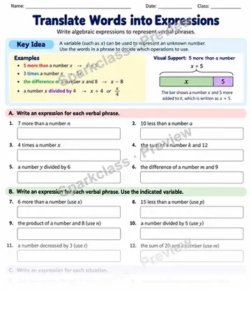Expression Wording — Grade 6 worksheet preview
