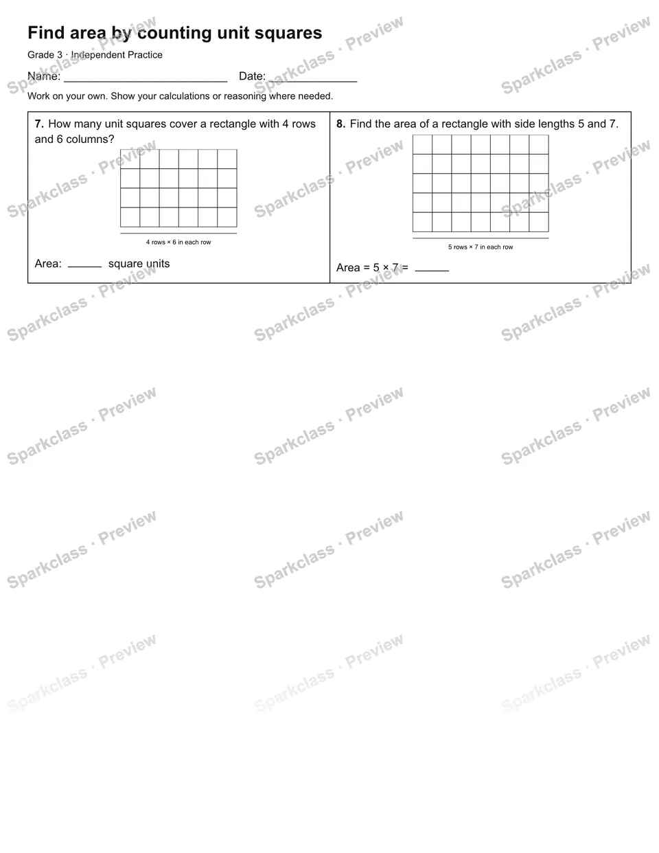 Find area by counting unit squares — Independent Practice — page 2