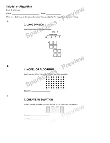 1Model or Algorithm — Warm-up — Grade 5 worksheet preview
