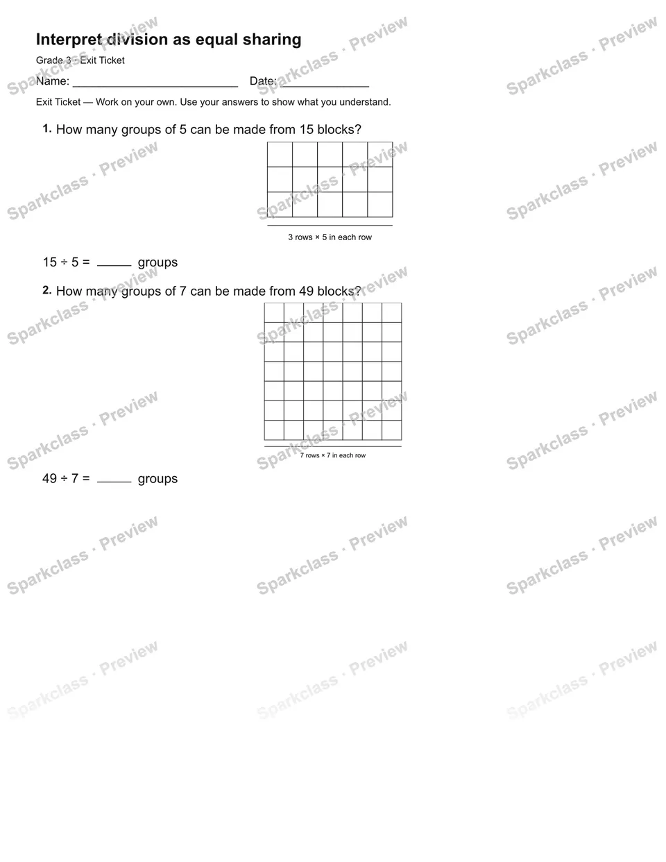 Interpret division as equal sharing — Exit Ticket — page 2