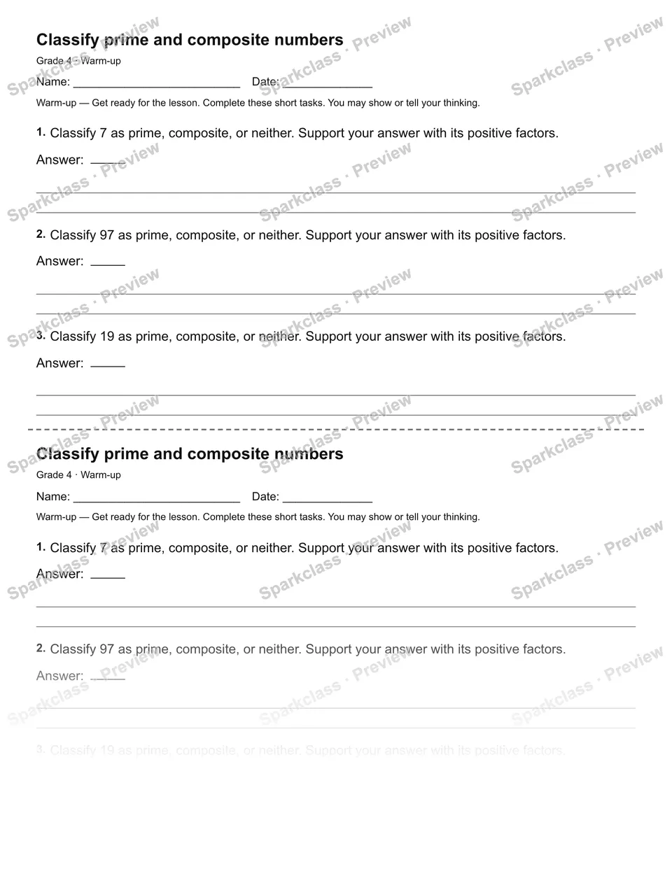 Classify prime and composite numbers — Warm-up — page 1
