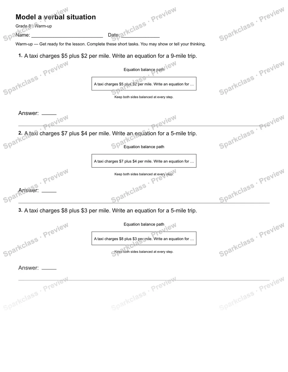 Model a verbal situation — Warm-up — page 2