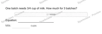 One batch needs 3/4 cup of milk. How much for 3 batches? 三个碗插画 Equation: Milk: cups — Grade 5 problem preview