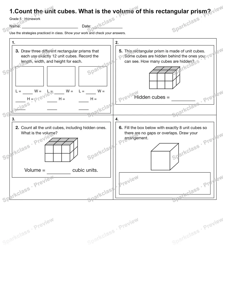 1.Count the unit cubes. What is the volume of this rectangular prism? — Homework — page 1