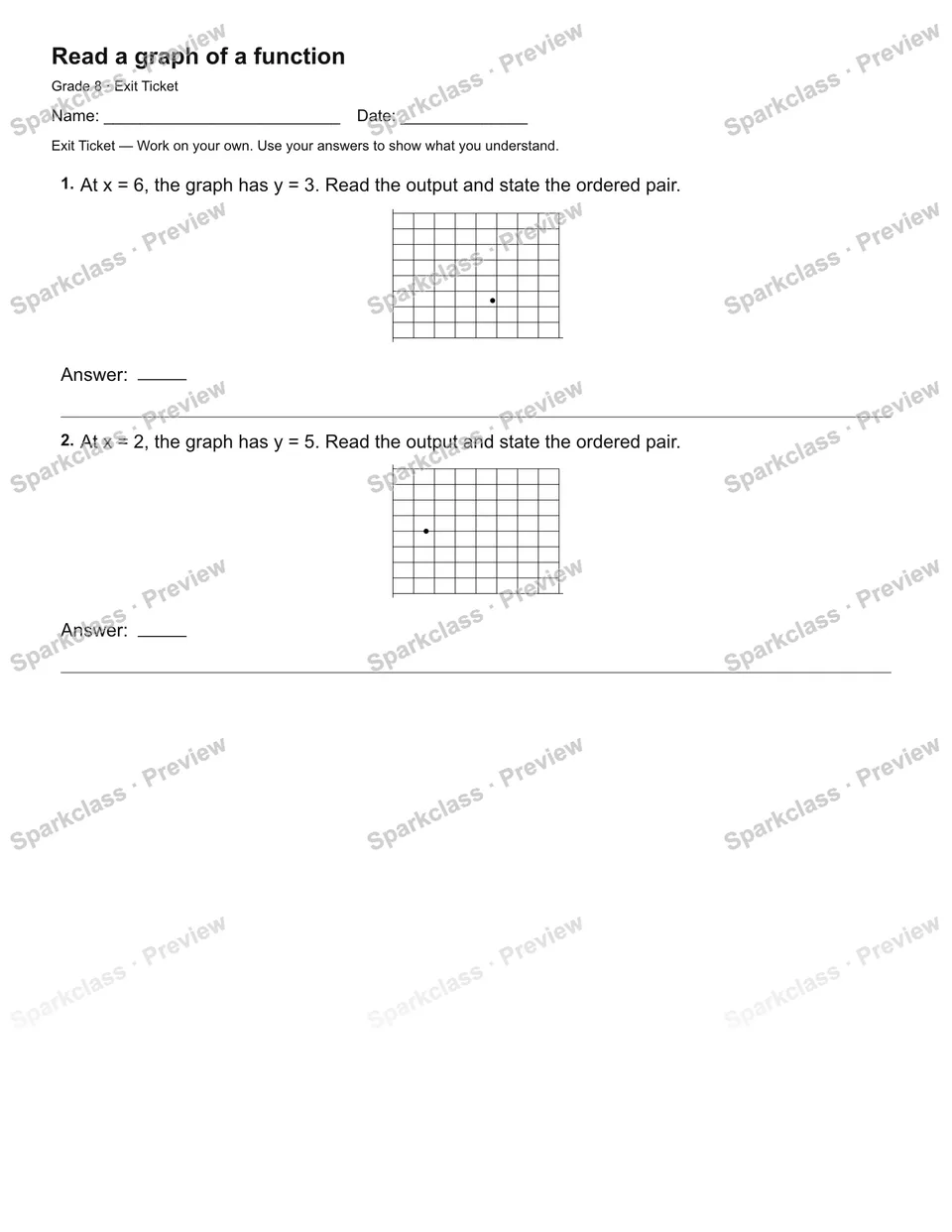 Read a graph of a function — Exit Ticket — page 1