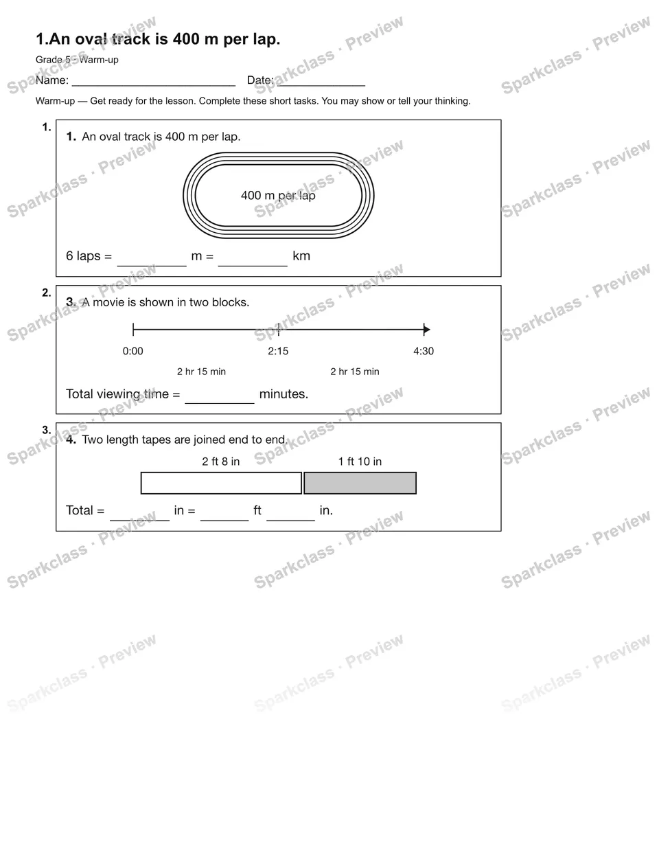 1.An oval track is 400 m per lap. — Warm-up — page 2