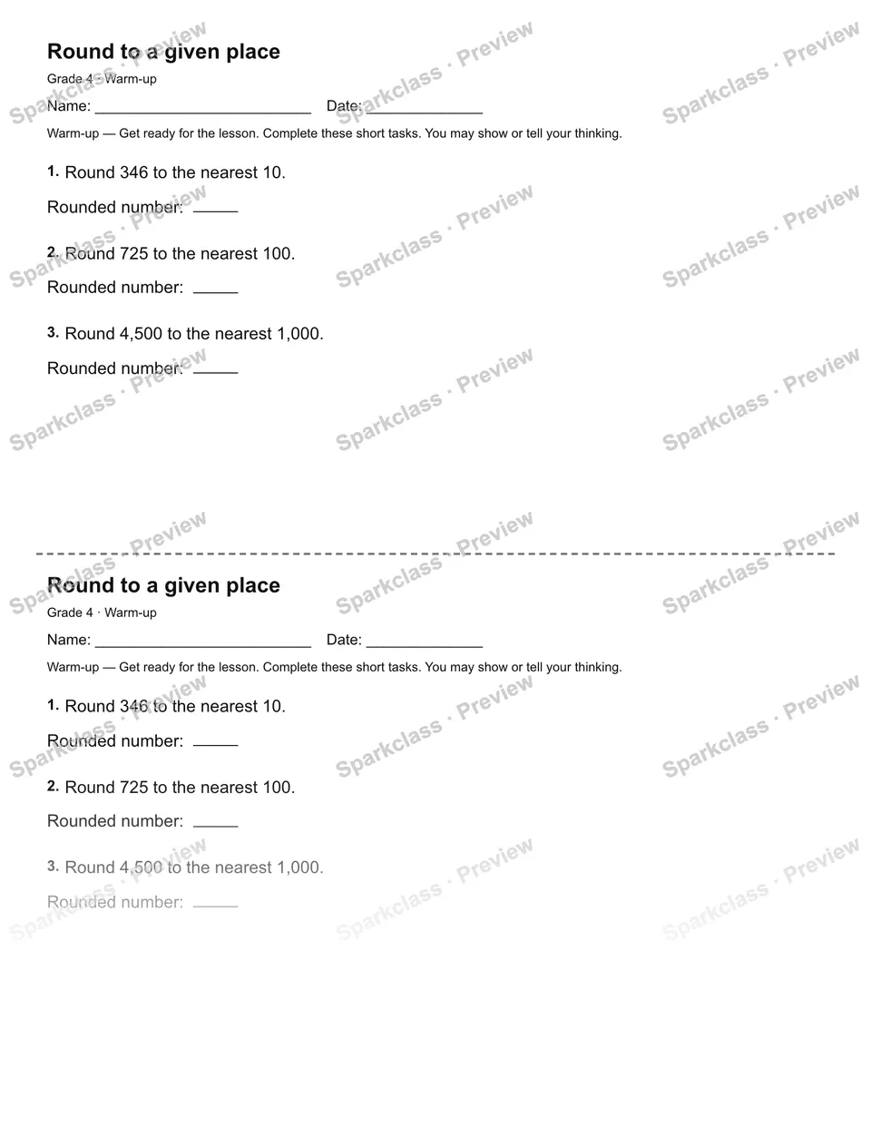 Round to a given place — Warm-up — page 1