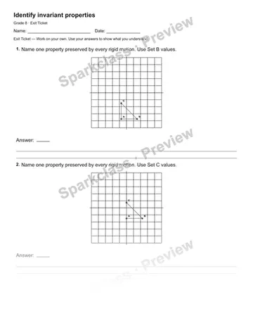 Identify invariant properties — Exit Ticket — Grade 8 worksheet preview