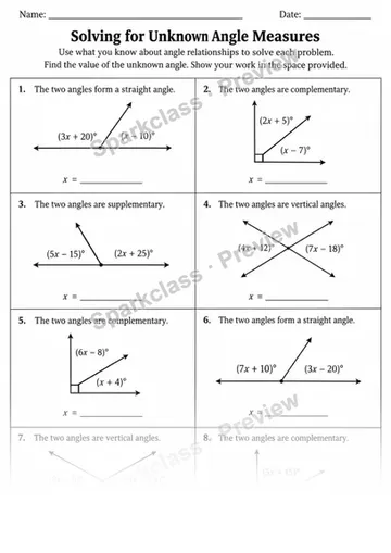 Unknown Angle Measures Variant — Grade 4 worksheet preview