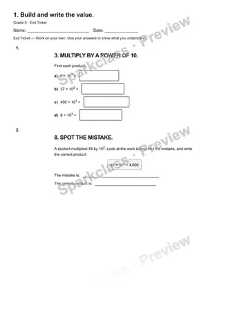 1. Build and write the value. — Exit Ticket — Grade 5 worksheet preview