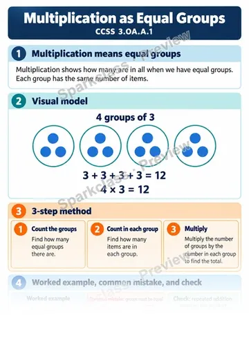 Knowledge Guide · Multiplication as Equal Groups — Grade 3 worksheet preview