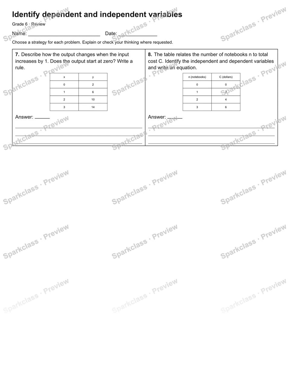 Identify dependent and independent variables — Review — page 2