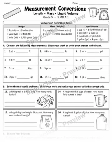 1 Measurement Conversions — Grade 5 worksheet preview