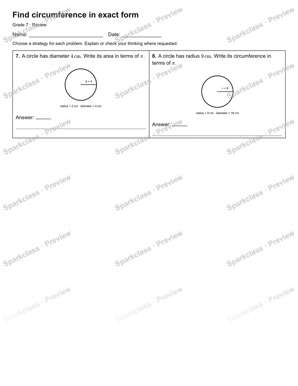 Find circumference in exact form — Review — page 2