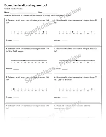 Bound an irrational square root — Guided Practice — Grade 8 worksheet preview