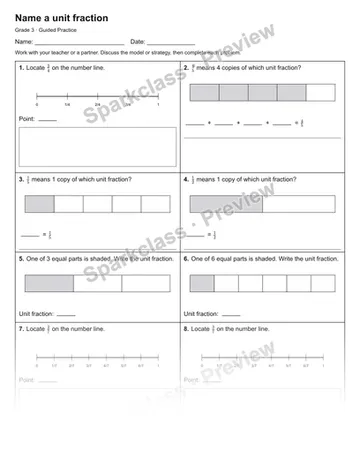 Name a unit fraction — Guided Practice — Grade 3 worksheet preview