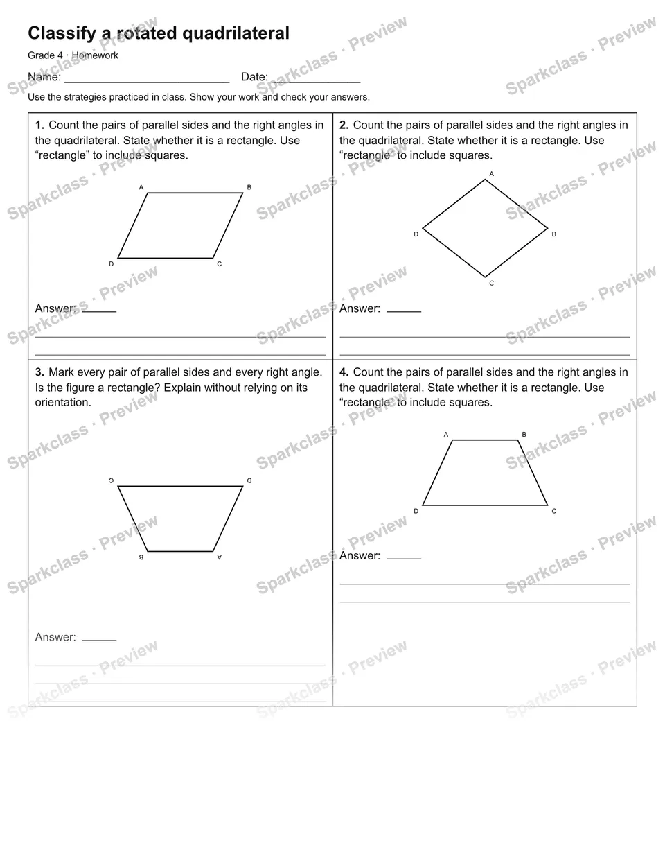Classify a rotated quadrilateral — Homework — page 1