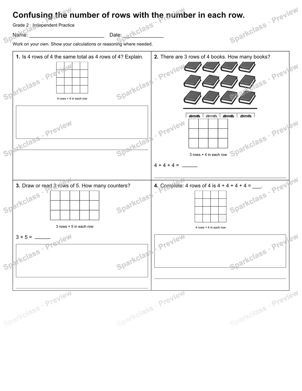Confusing the number of rows with the number in each row. — Independent Practice — page 1