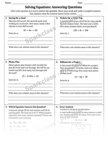 5 Solving Answers Variant 2 — Grade 6 worksheet preview