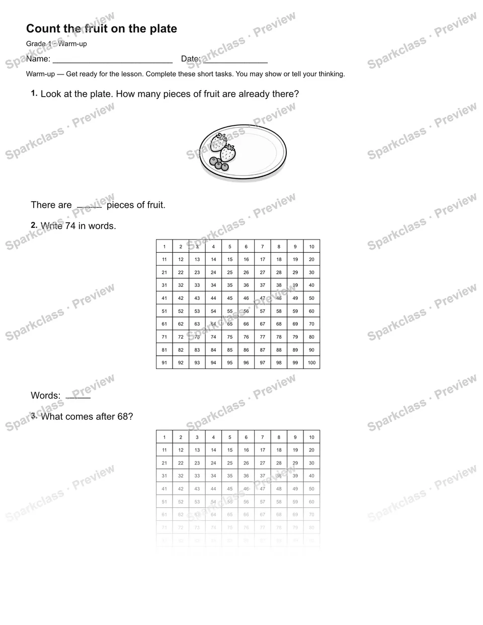 Count the fruit on the plate — Warm-up — page 1