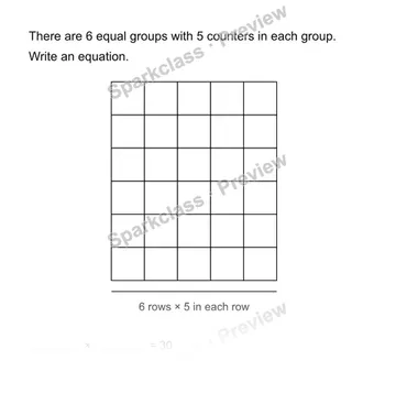 Write the multiplication equation — Grade 3 problem preview