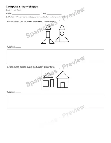 Compose simple shapes — Exit Ticket — Kindergarten worksheet preview