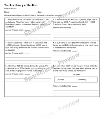 Track a library collection — Review — Grade 4 worksheet preview