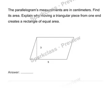 Find parallelogram area by rearranging — Grade 6 problem preview