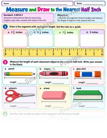 Measure Half Inch 02 — Grade 3 worksheet preview