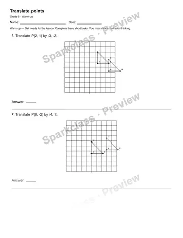 Translate points — Warm-up — Grade 8 worksheet preview
