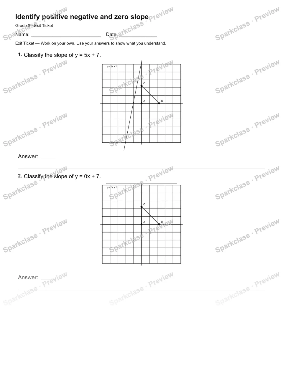 Identify positive negative and zero slope — Exit Ticket — page 2