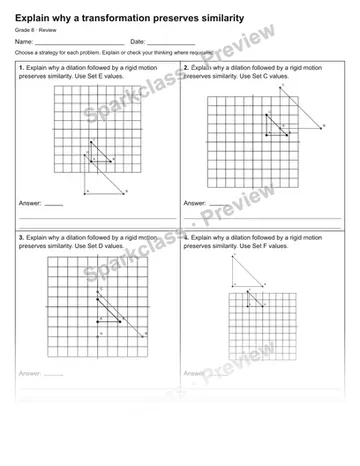 Explain why a transformation preserves similarity — Review — Grade 8 worksheet preview