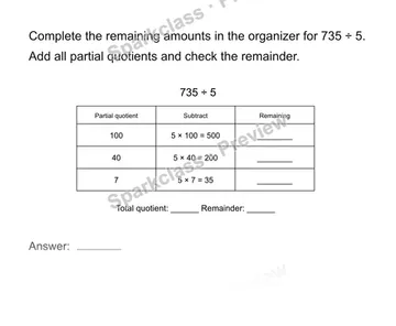 Record each partial quotient — Grade 4 problem preview
