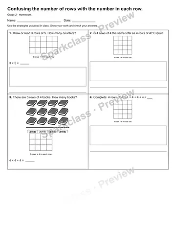 Confusing the number of rows with the number in each row. — Homework — Grade 2 worksheet preview
