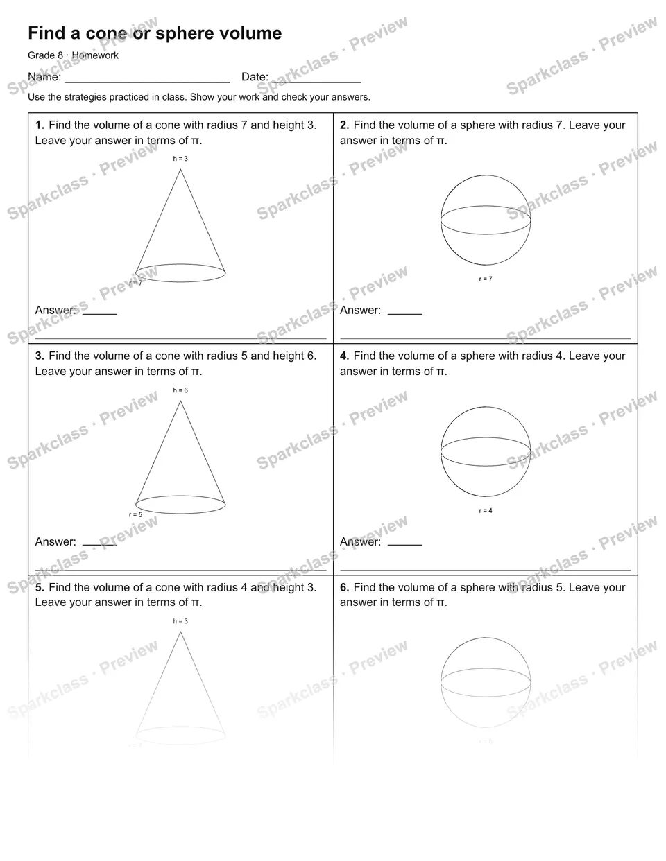 Find a cone or sphere volume — Homework — page 1
