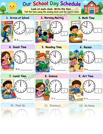 School Day Time Schedule Extra — Grade 1 worksheet preview