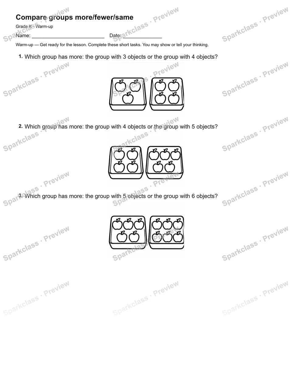 Compare groups more/fewer/same — Warm-up — page 2