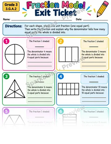 Fraction Model Exit Ticket — Grade 3 worksheet preview