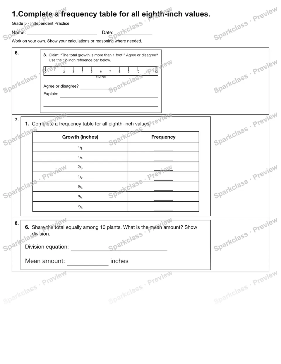 1.Complete a frequency table for all eighth-inch values. — Independent Practice — page 2