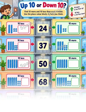 Ten More Ten Less Elevator — Grade 1 worksheet preview