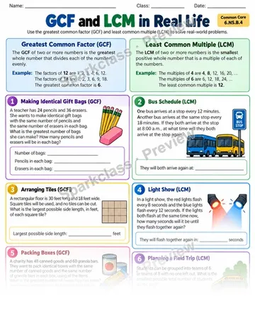 Gcf Lcm Real Life — Grade 6 worksheet preview