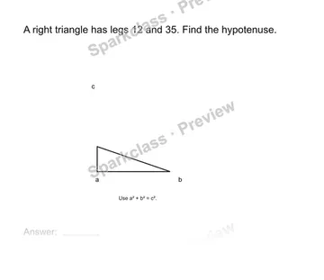 Find a hypotenuse — Grade 8 problem preview