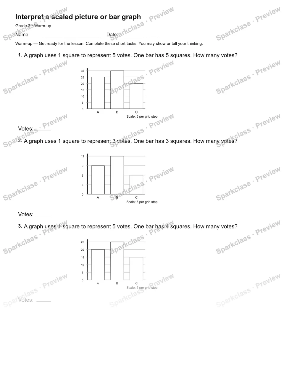 Interpret a scaled picture or bar graph — Warm-up — page 1