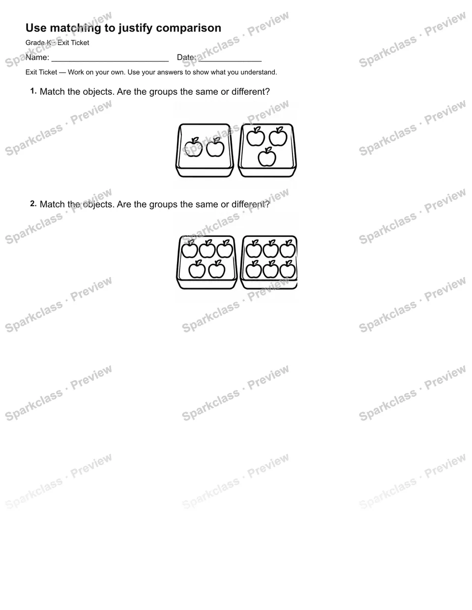 Use matching to justify comparison — Exit Ticket — page 1