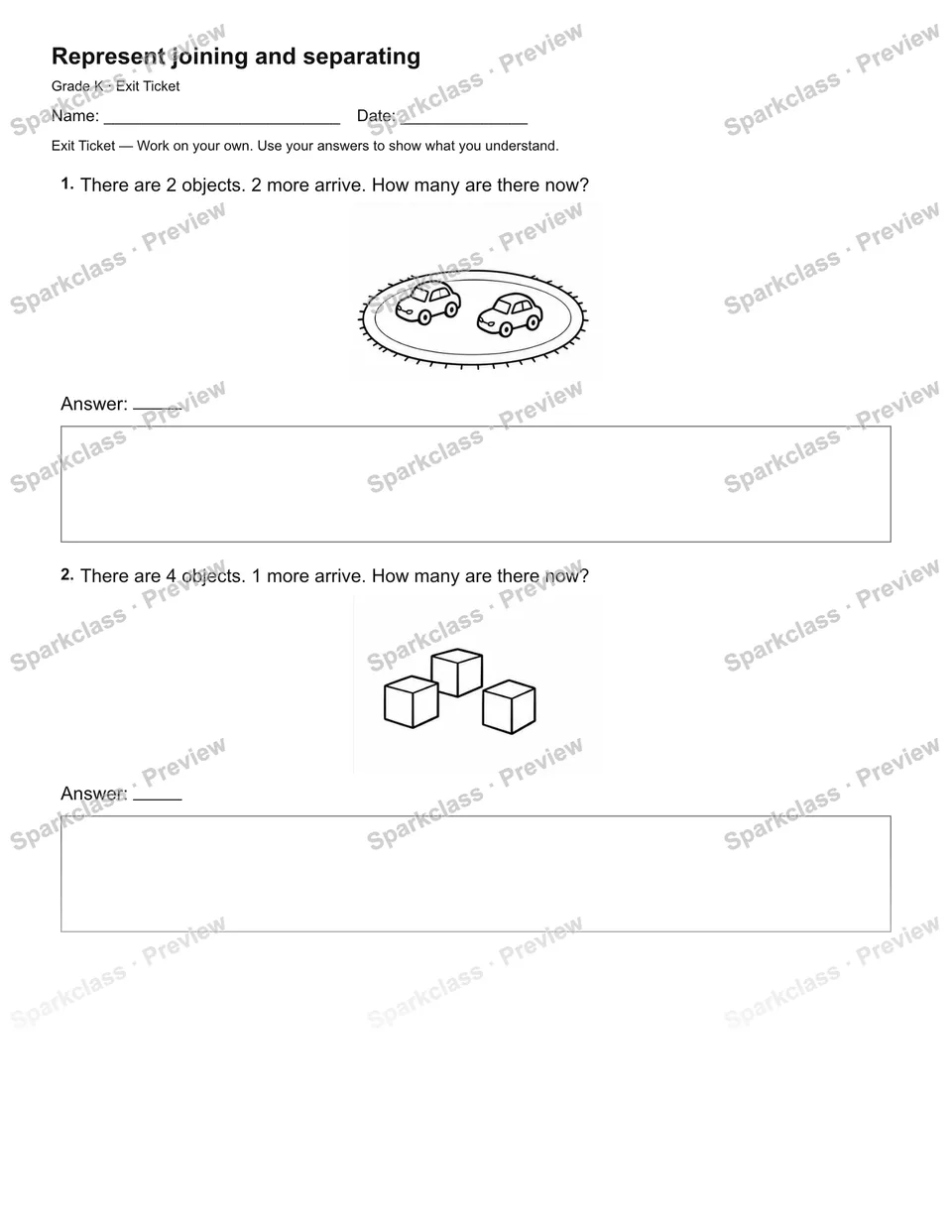 Represent joining and separating — Exit Ticket — page 1