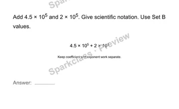 Add quantities in scientific notation — Grade 8 problem preview