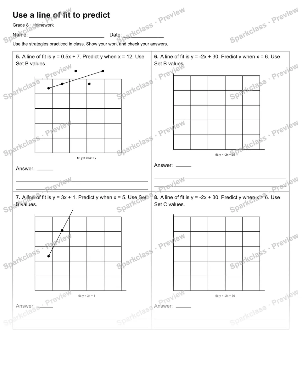Use a line of fit to predict — Homework — page 2